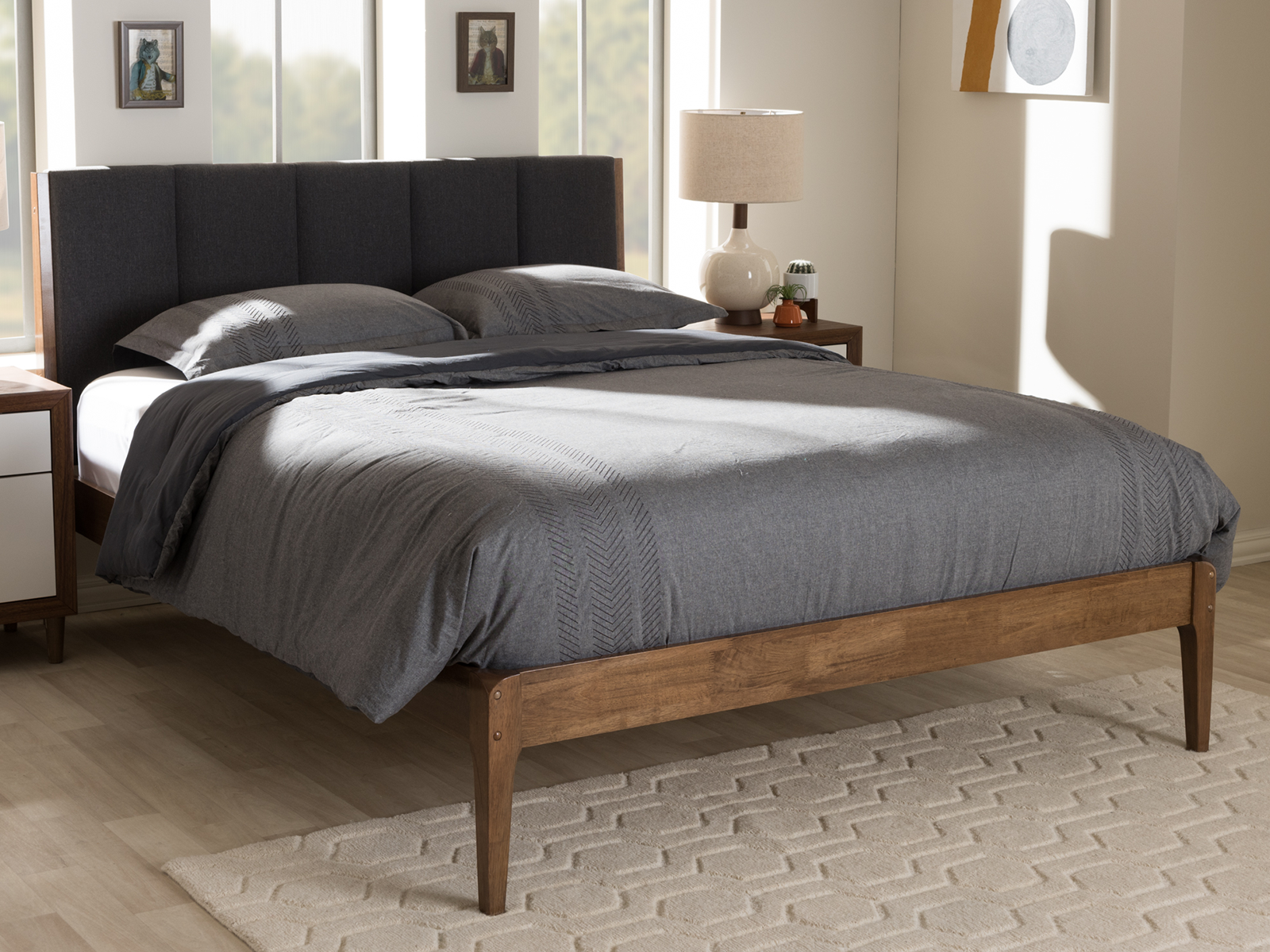 Baxton Studio Fabric & Wood Platform Bed | Full | Ember Mid-Century